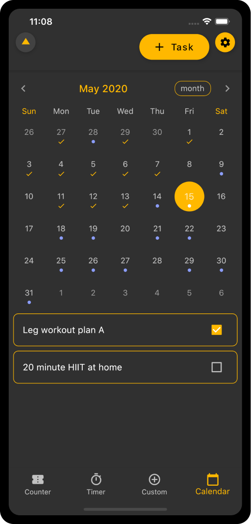 Task and workout planner and tracker with interval timer for meditation and yoga